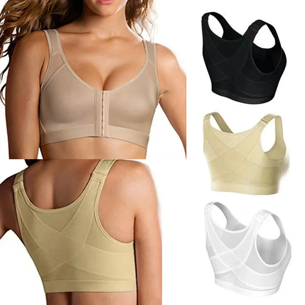 Vest Bras S-5XL Front Closure Posture Corrector Lift up Bra Women Push up Cross Back Underwear Shockproof Sports Support Fitness